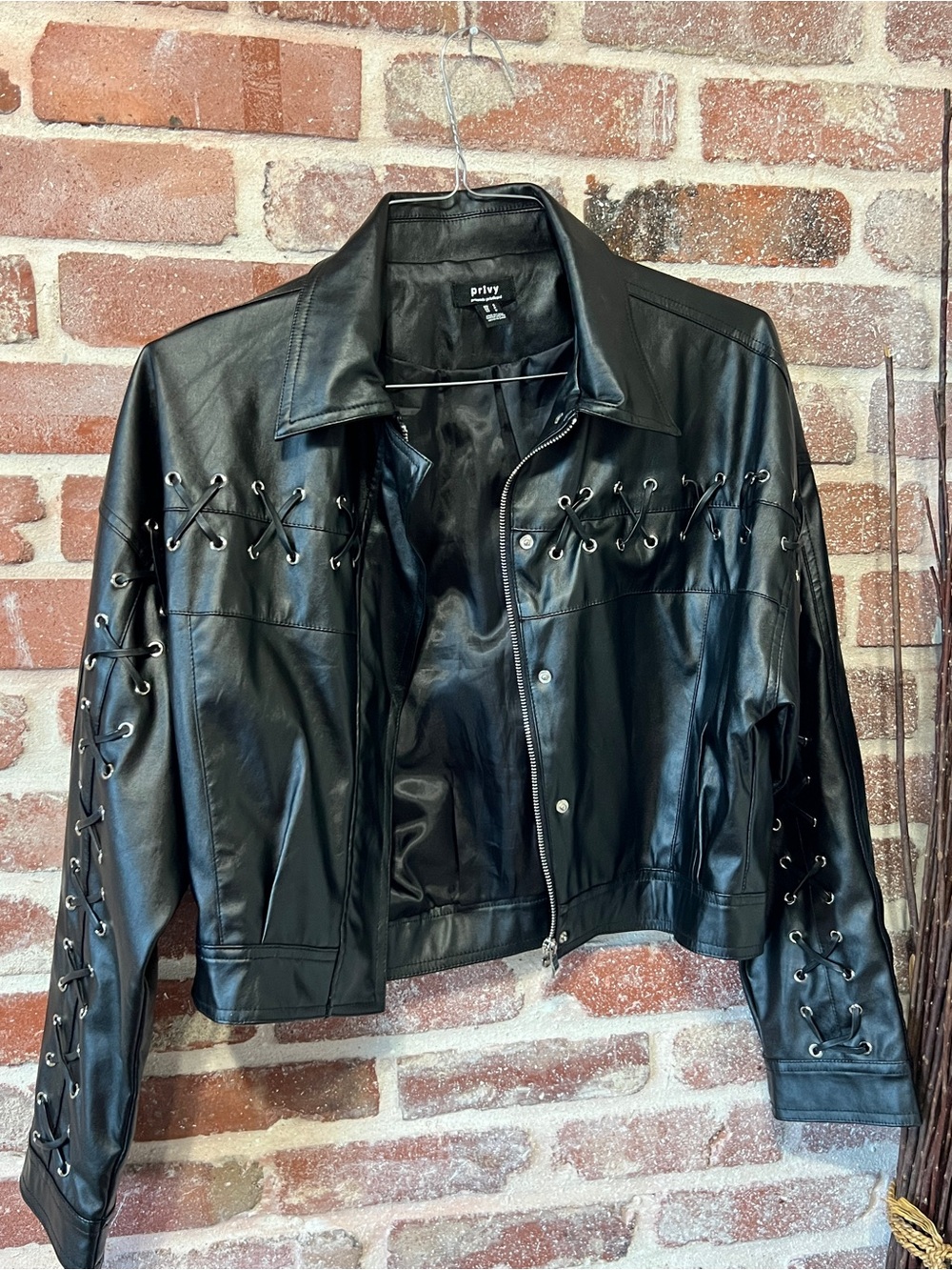 privy Black Faux Leather Lace-Up Grommet Jacket